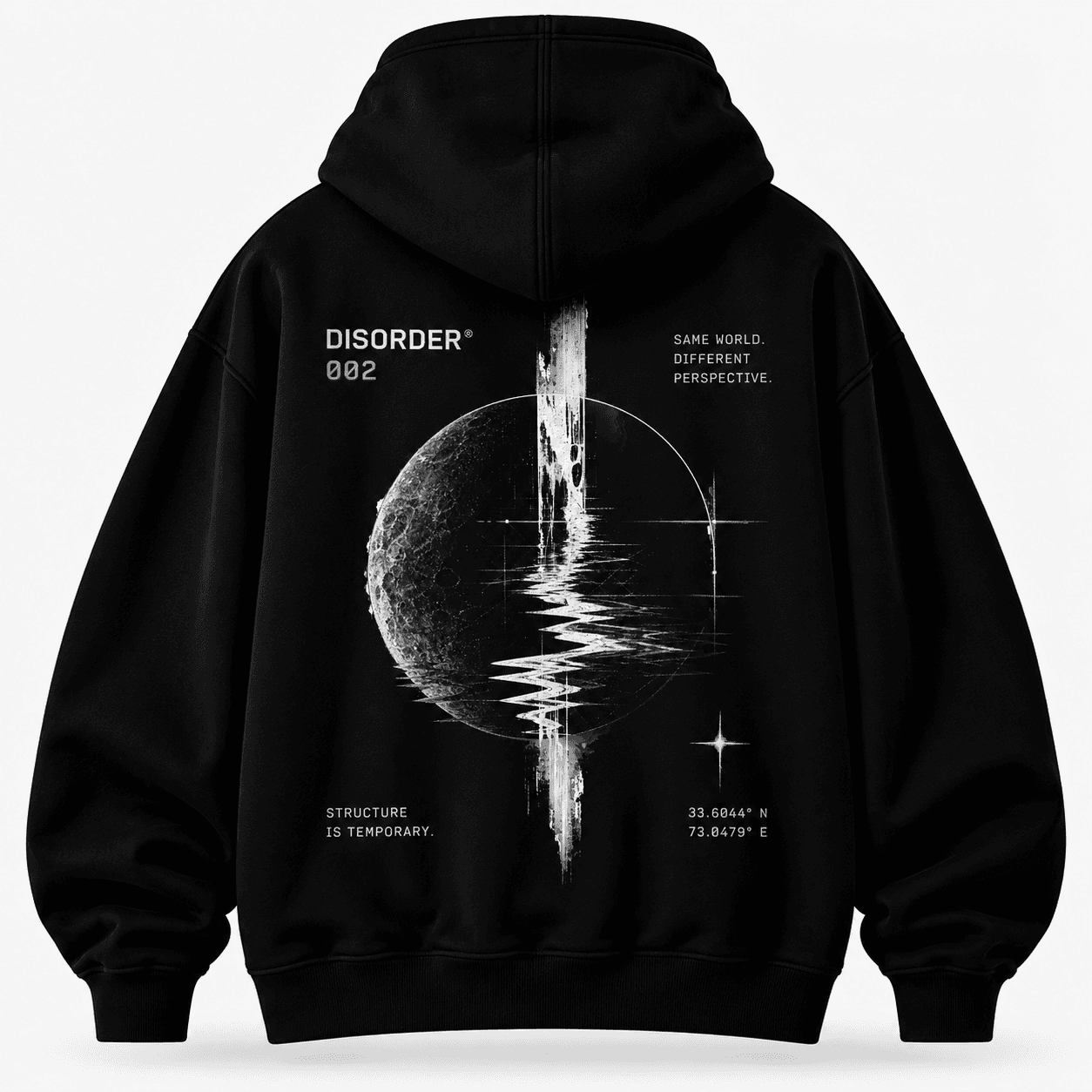 VEYRO Disorder Hoodie 002, clean full back view with DISORDER artwork