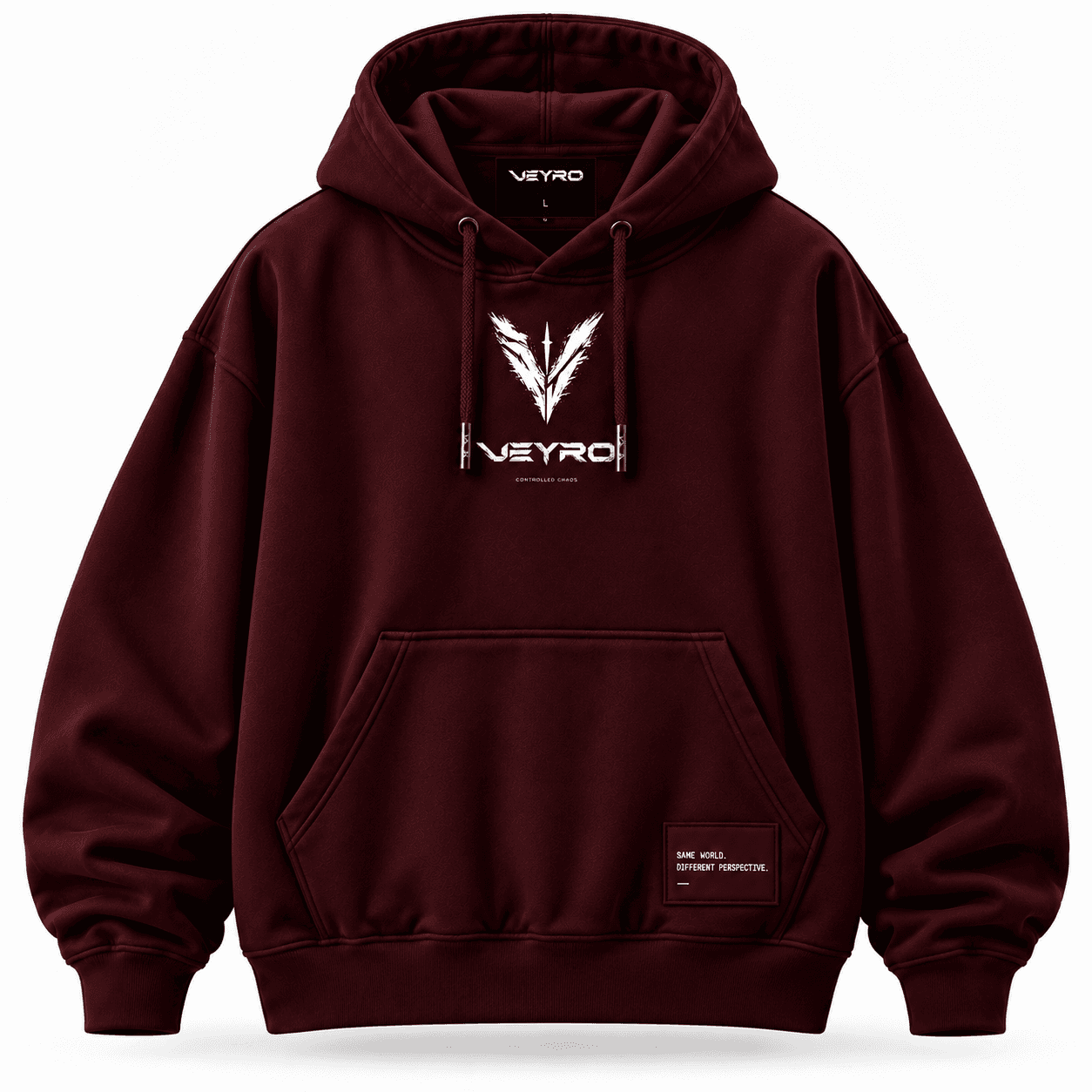 VEYRO Disorder Hoodie 002 in Oxblood, clean front view